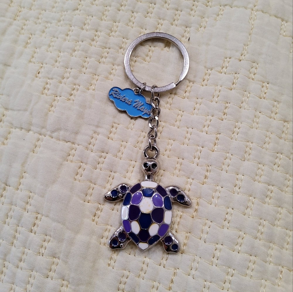 Riviera Maya Purple and White Turtle Keychain